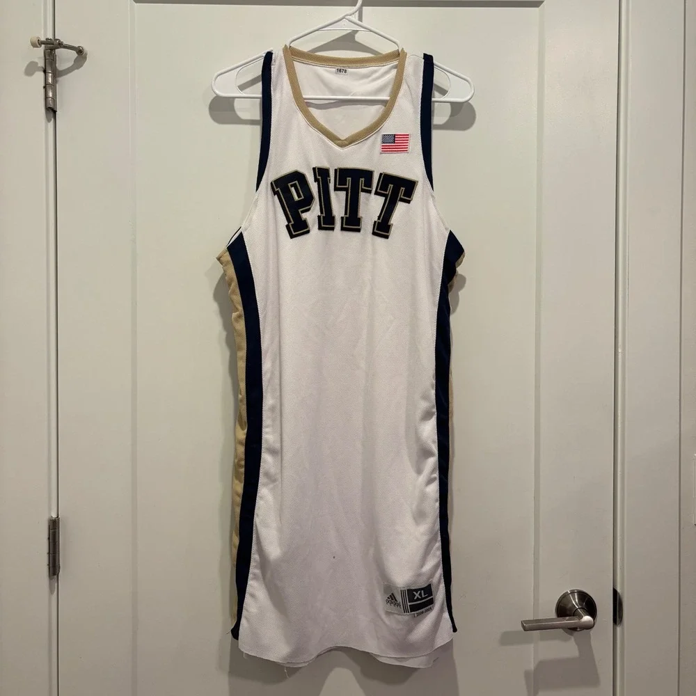 Adidas Pittsburg Panthers Vintage Basketball Jersey XL White Navy Gold 2008-2009